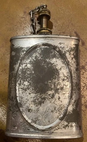 VINTAGE MILITARY ARMY FLASK W / CAP CHAIN WW2 OILER OIL CAN