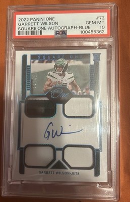 2022 Panini One - Square One Autographs Garrett Wilson #72 Blue /49 (AU, RC)