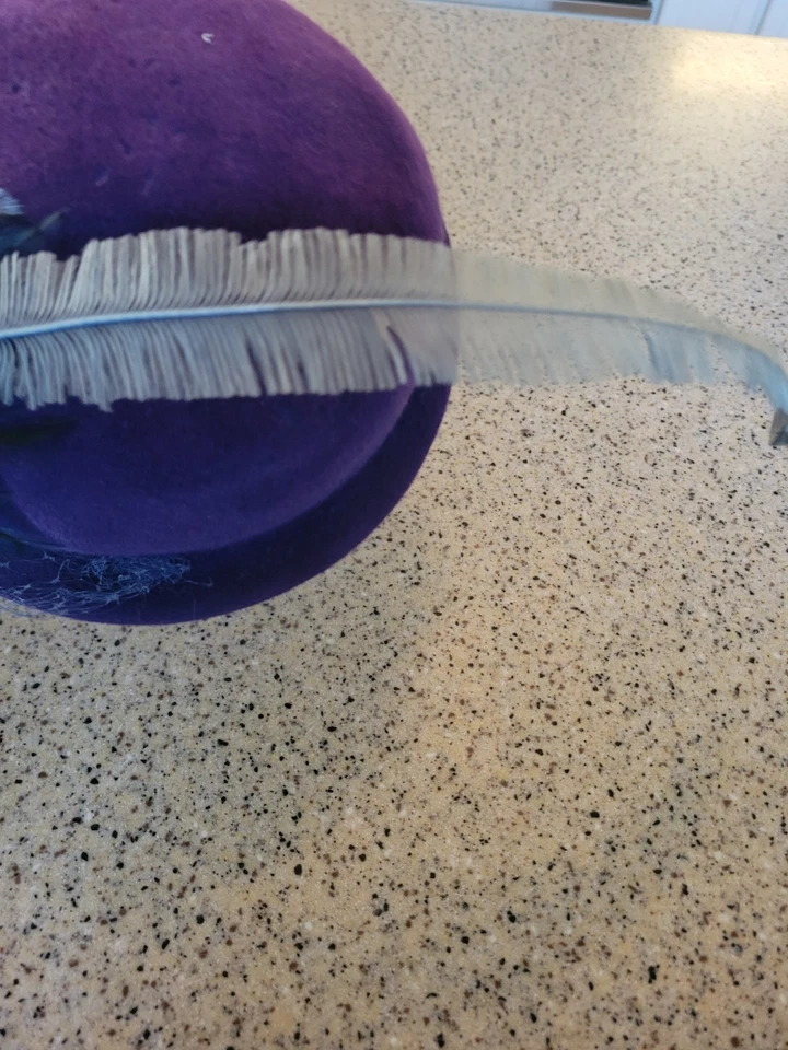 Sombrero de plumas vintage de terciopelo Peachbloom para mujer Foto 2 de 4