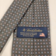 Brooks Brothers Silk Tie Classic Length Italian Fabric Blue Geometric AOP Gray