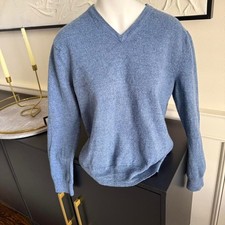 Express 100 Merino Wool V-Neck Sweater   Blue Extra Fine Knit