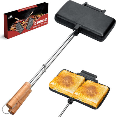 Double Pie Irons for Camping Cast Iron, Portable Mountain Campfire Pie Maker, Ca