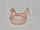 Vintage MCM glass Pink hen on a nest 2pcs Basket Base Stunning