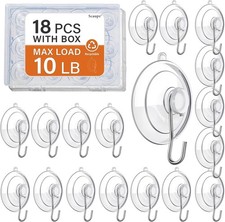 18 Pack Suction Cup Hooks Max Load 10LB, 1.77Inch Suction Cup Hook for Glass Win