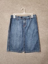 GAP Denim Midi Pencil Skirt Womens 2 Blue Medium Wash Back Slit NEW