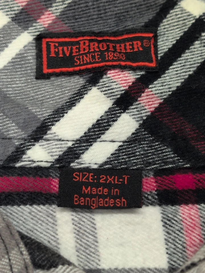 Camisa Five Brother Para Hombres Franela Pesada Abotonada Manga Larga Negra A Cuadros Talla 2XL Foto 2 de 4