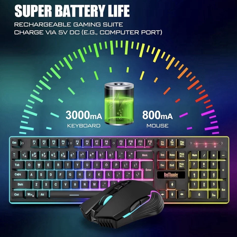 Black RedThunder K10 Wireless Gaming Keyboard & Mouse Combo (LED Backlit) - Image 3 of 4