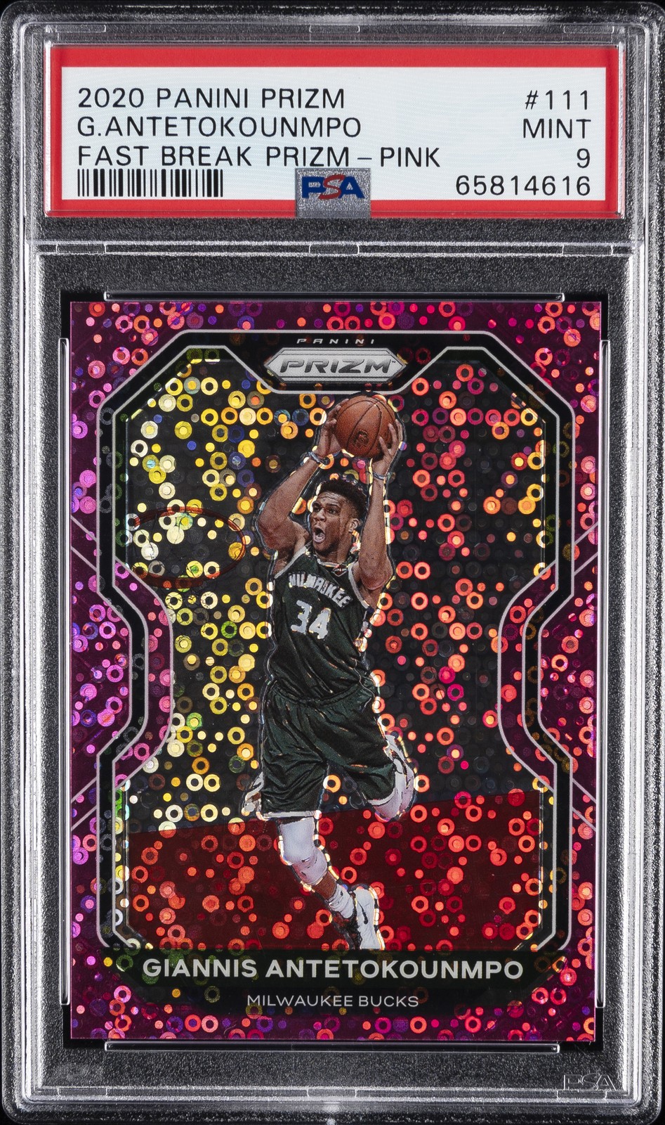 2020 PANINI PRIZM FAST BREAK PRIZM-PINK #111 GIANNIS ANTETOKOUNMPO 35/50 PSA 9