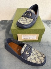 Nuevos mocasines suaves Gucci para hombre GG Supreme Clove becerro azul marino talla 6,5 (US 7)