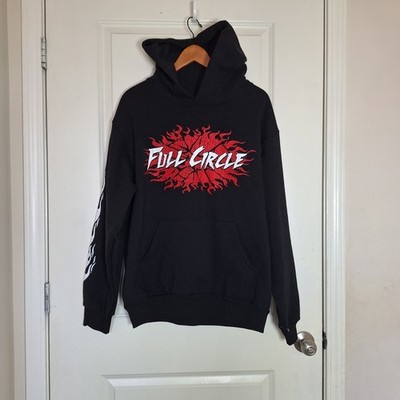 Full Circle Black Graphic Flame Sun Print Y2K Hoodie Sweater Size L
