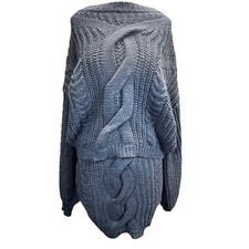 Chunky Cable Knit Two Piece Skirt Set Gray Cozycore Baddie Size M street