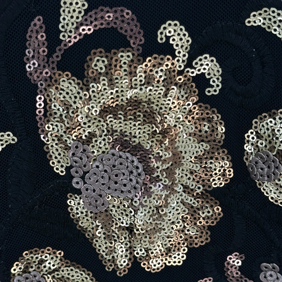 Camiseta sin mangas Garnet Hill para mujer mediana lentejuelas malla floral sin mangas caprichoso dorado Foto 4 de 4