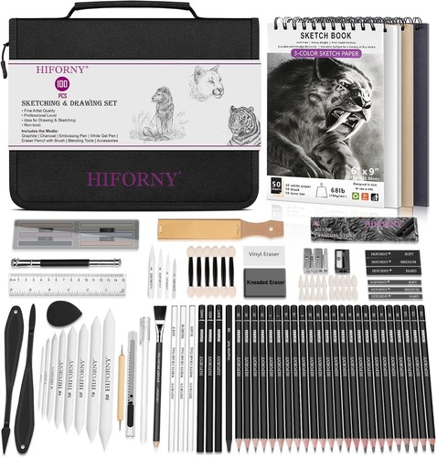 100 PCS Drawing Set Sketching Kit,Sketch Pencils Art Supplies with