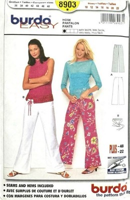 Burda 8903 Misses Pants & Belt Sewing Pattern Size 10-22 UC FF NEW!