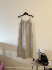 Vintage Gap Linen Khaki Tan Maxi Dress Square Neck Minimalist 90s 6