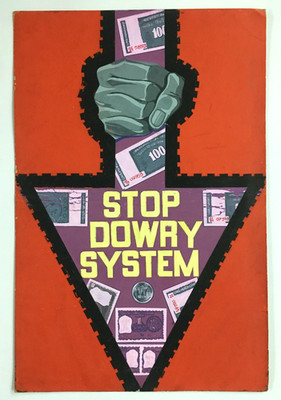 India 60's HANDMADE Advertisement STOP DOWRY SYSTEM  19in x 29in