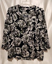 Fun2Fun Womens Dress Blouse 3/4 Length Blue And White Floral  2X