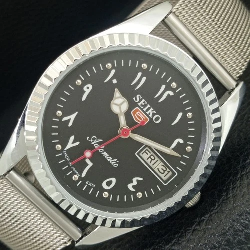 AUTOMATIC VINTAGE REFURBISHED SEIKO 5 6309A JAPAN MENS BLACK WATCH a442483-1