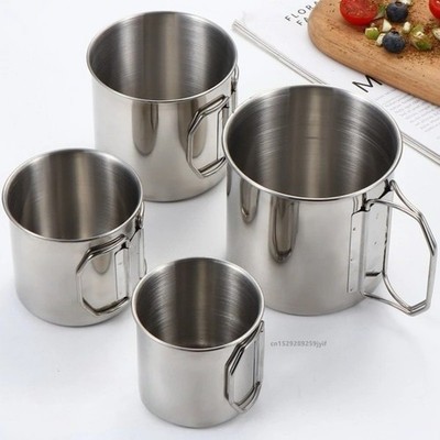 Stainless Steel Camping Cup Portable Mug Foldable Handle Outdoor Drinkware