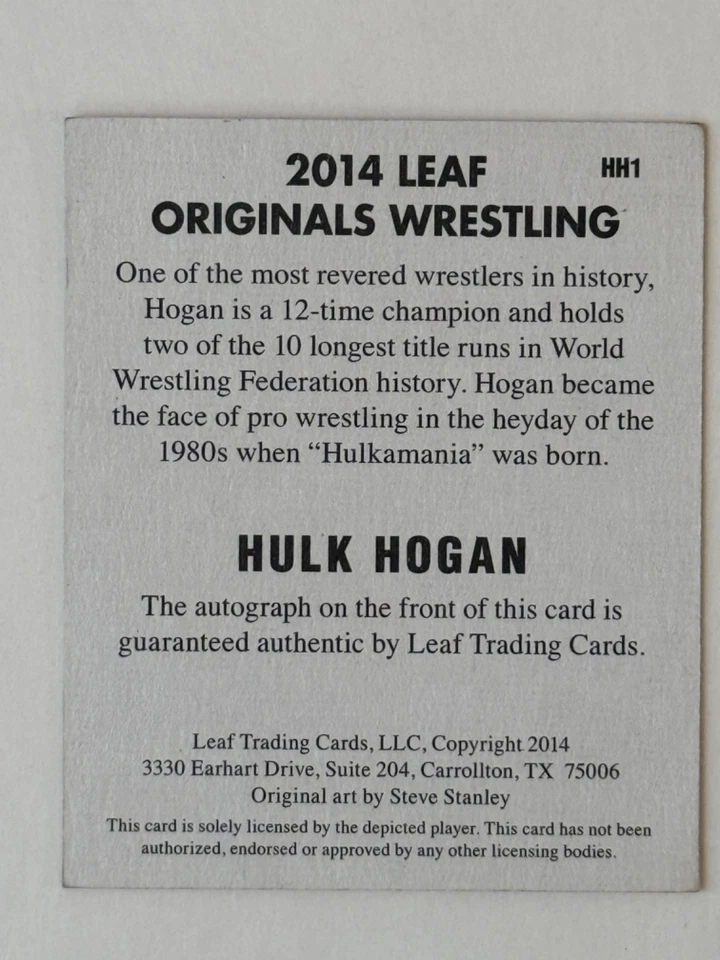 Tarjeta HH1 Leaf Originals 2014 autografiada por Hulk Hogan Foto 3 de 3