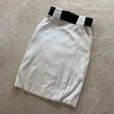 GUCCI Skirt 38 M Size White Knee Length Simple Design Leather Belt