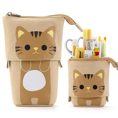 Cute Cat Pencil Case Coffee, Large Capacity Pen Pouch Box Organizer for School