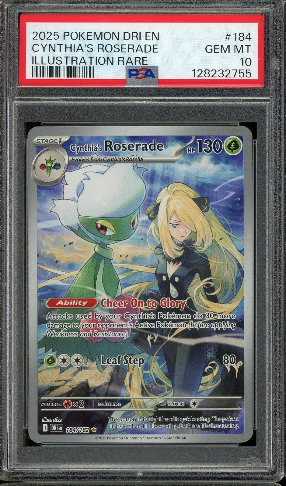 2025 POKEMON DRI EN #184 CYNTHIA'S ROSERADE GEM MT PSA 10 IR