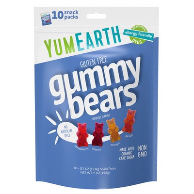 Gluten Free Gummy Bears, Strawberry, Cherry, Mango, Peach, 10 Snack Packs, 0.7