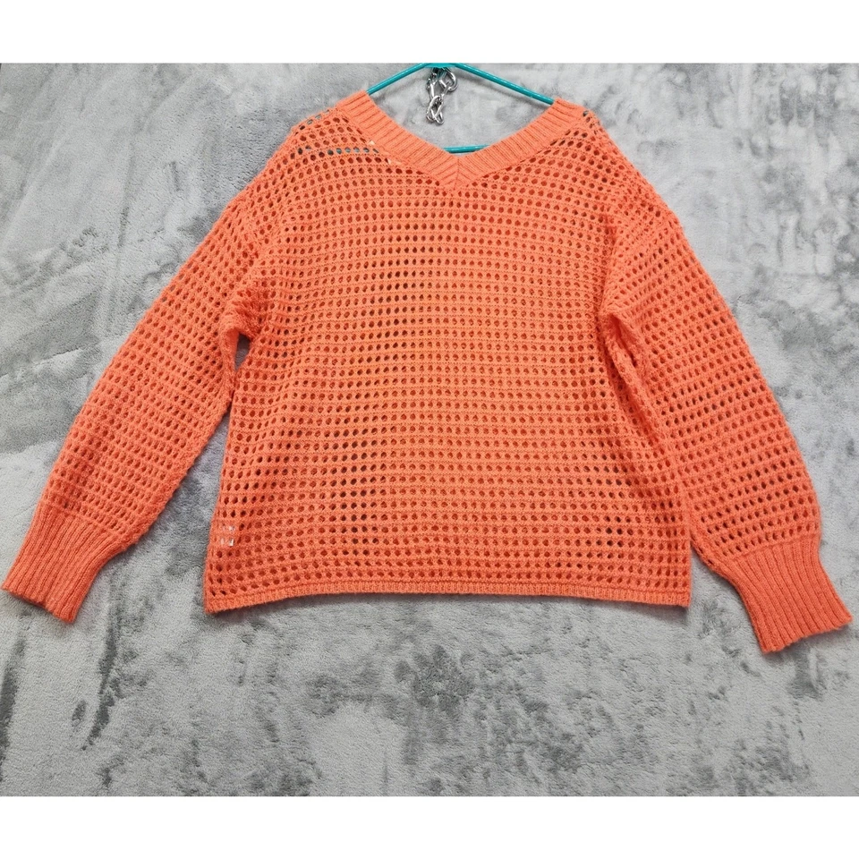 Suéter Rhapsody Mujer L Naranja Tejido Abierto Cuello en V Espalda en V Pullover Manga Larga Foto 2 de 4