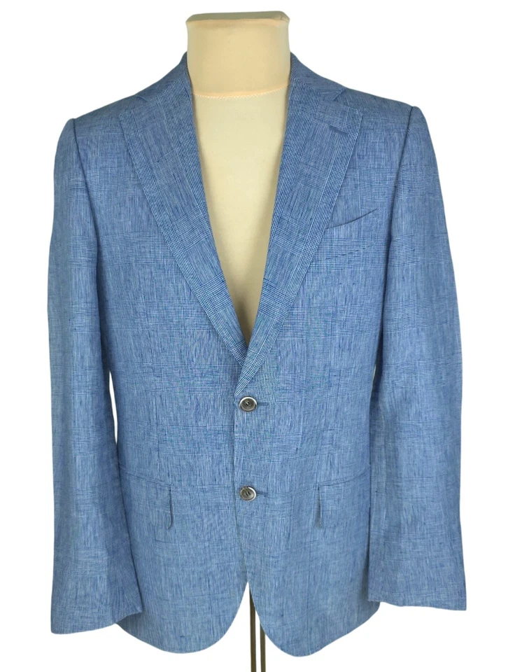 Suitsupply Mens Blue Check Linen Blazer Jacket Size EU 46 / US 36 (S) - Image 2 of 4