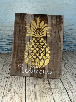 Pineapple Welcome Wood Sign Rustic Table Top Sign Concepts In Time 7 7/8x6 1/4