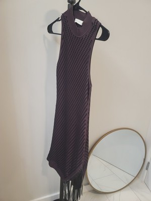 JONATHAN SIMKHAI Chelle Fringe Pointelle knit dress chocolate brown sz XS