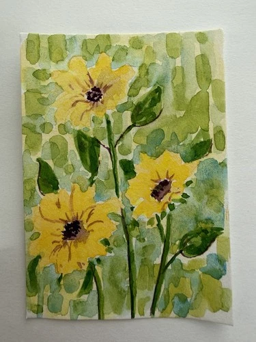 aceo 2.5x 3.5 original Watercolor painting Sunflower