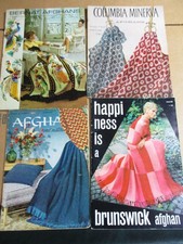 Four Vintage Afghan Knitting Crochet Pattern Books Bernat Columbia Minerva