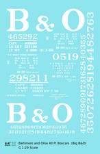 K4 G 1:29 Scale Decals Baltimore and Ohio 40 Ft Boxcar White Big B O