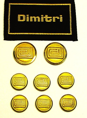 DIMITRI REPLACEMENT BUTTONS 8 pc 2 PART GOLD TONE METAL buttons FAIR USED COND.