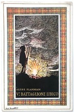 Truppe Coloniali V° Battaglione Libico cartolina Campagne d’Africa ill. Borselli