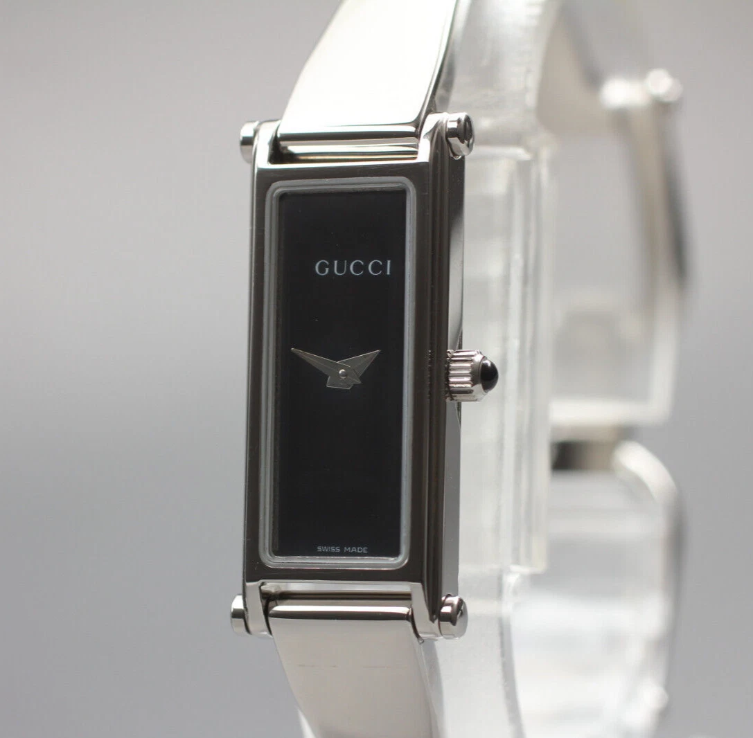 Montre à quartz vintage [NEUF] Gucci 1500L argent cadran noir pour femme du JAPON