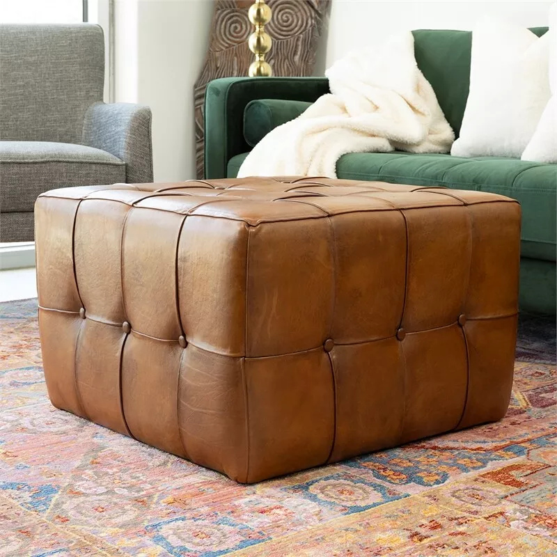 Mid century modern leather ottoman outlet