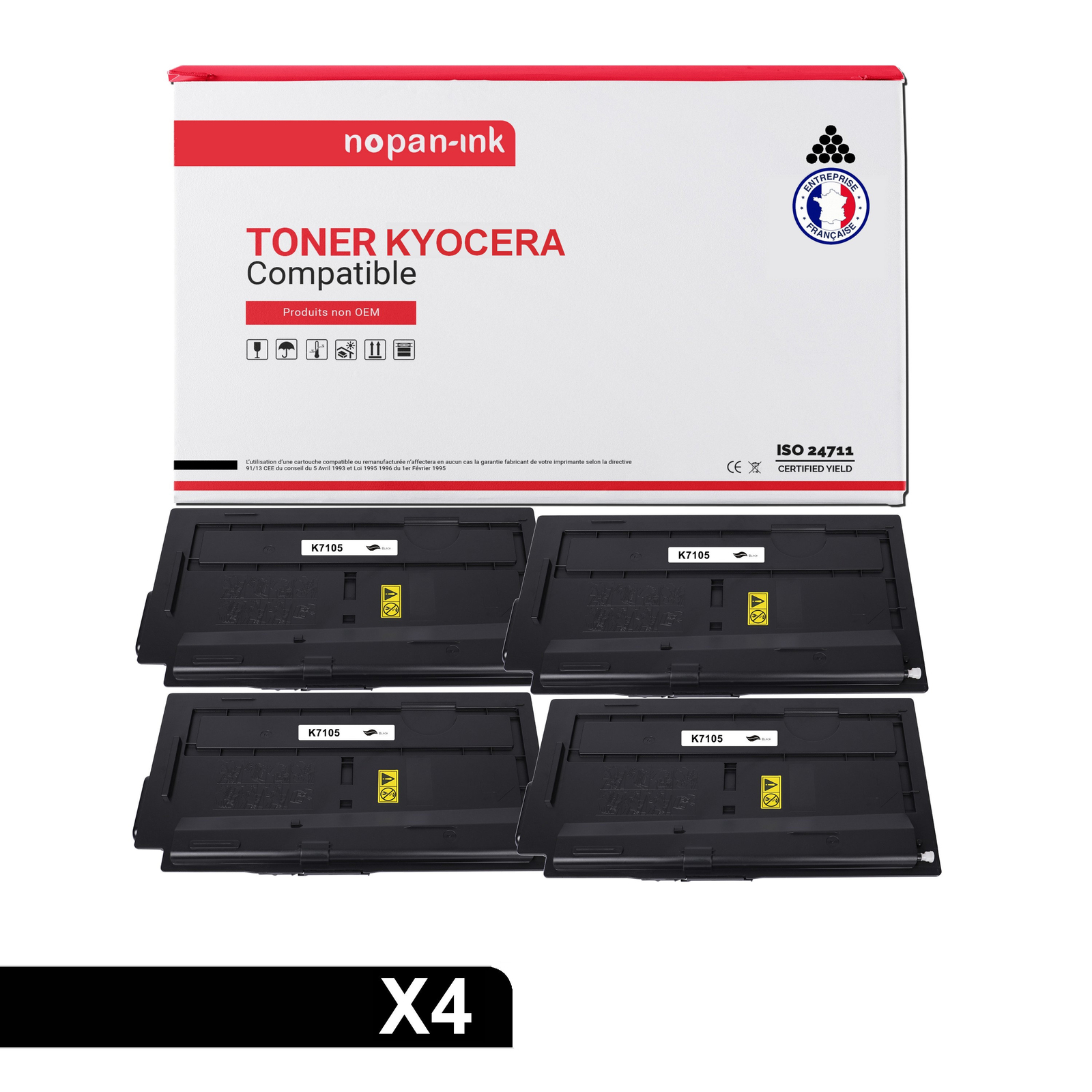 Toner KYOCERA TK7105 Noir Compatible x4 NOPAN-INK consommable laser pour imprimante monochrome
