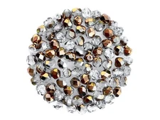 Czech Glass Fire Polished Round Faceted Beads Crystal Aureate Pink (Aurum P) 6mm