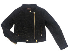 Imoga girls Eddy black tweed knit moto style gold zipper jacket size 6