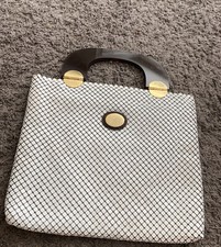 Vintage White Mesh Purse Lucite Handle Made In Hong Kong