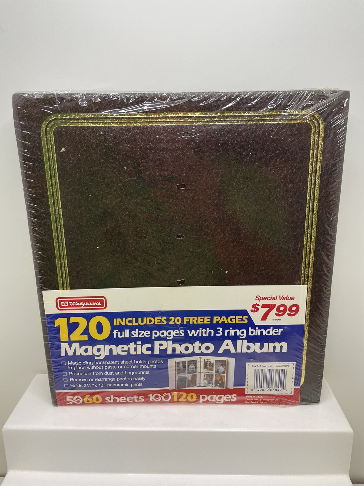 VTG Walgreens Brown Photo Album 120 Fast Stick Pages 3 Ring 1990's New