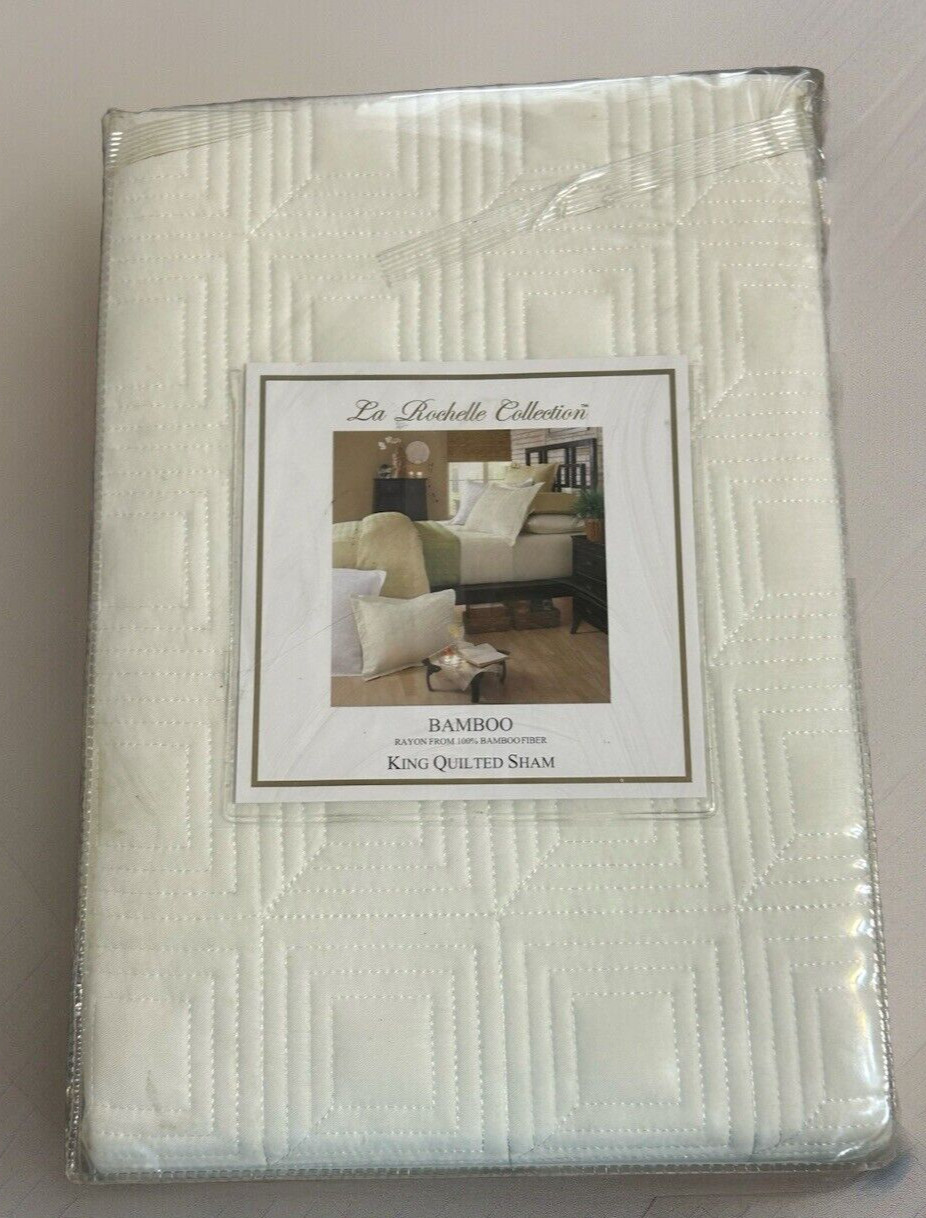 La Rochelle Collection King Quilted Sham Bamboo White 21” X37” 100% Rayon 