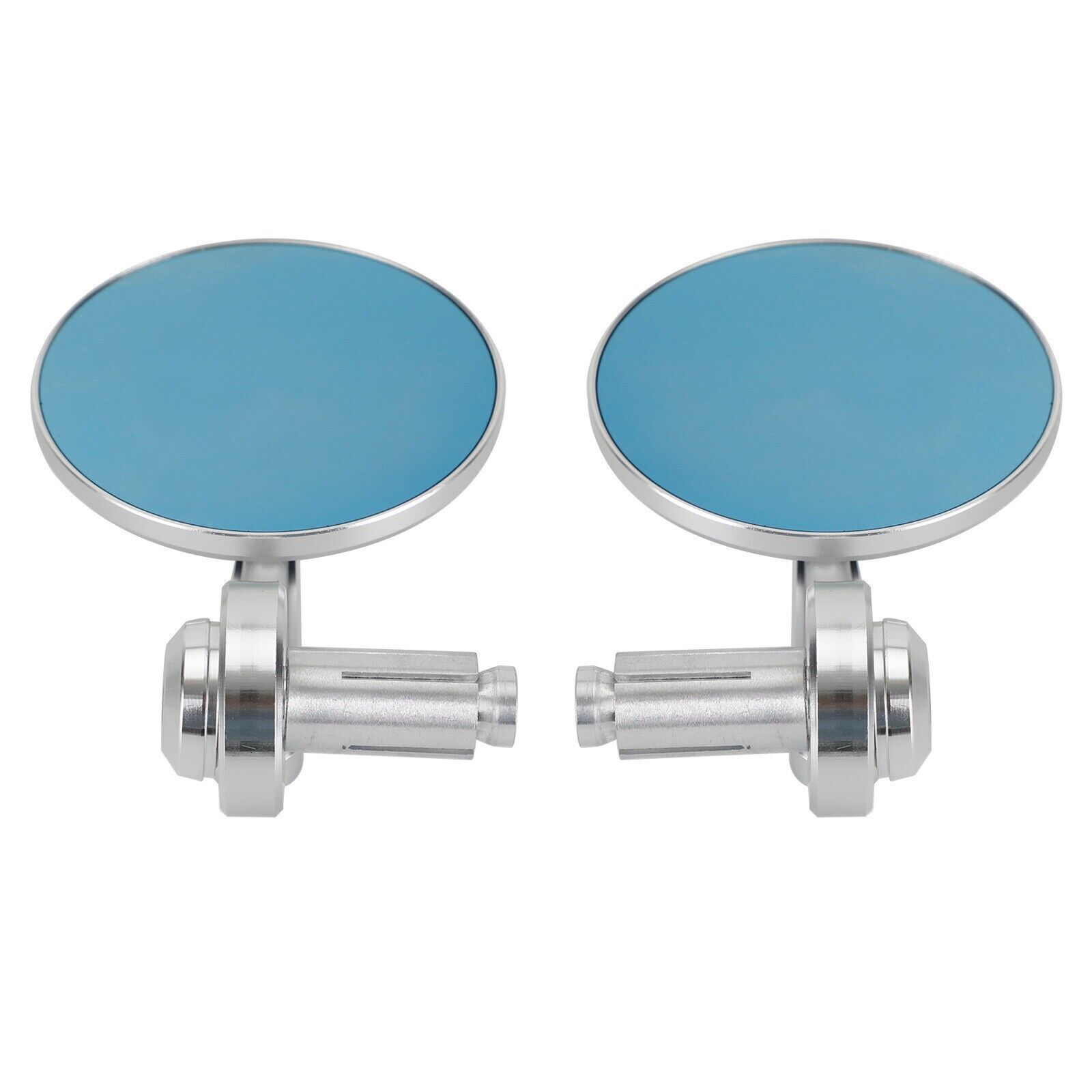 Pair Rear View Round BAR End Mirror Handleba Silver Aluminum Universal 7/8"-1"|