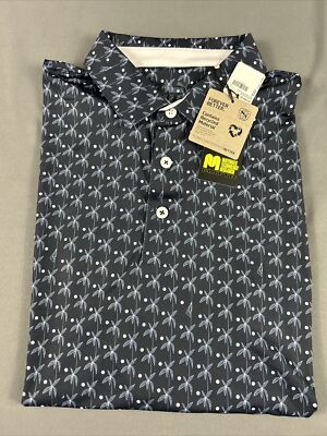 Puma Golf Shirt Polo Mattr Palms Print Medium Navy Blue Polyester NWT MSRP $80