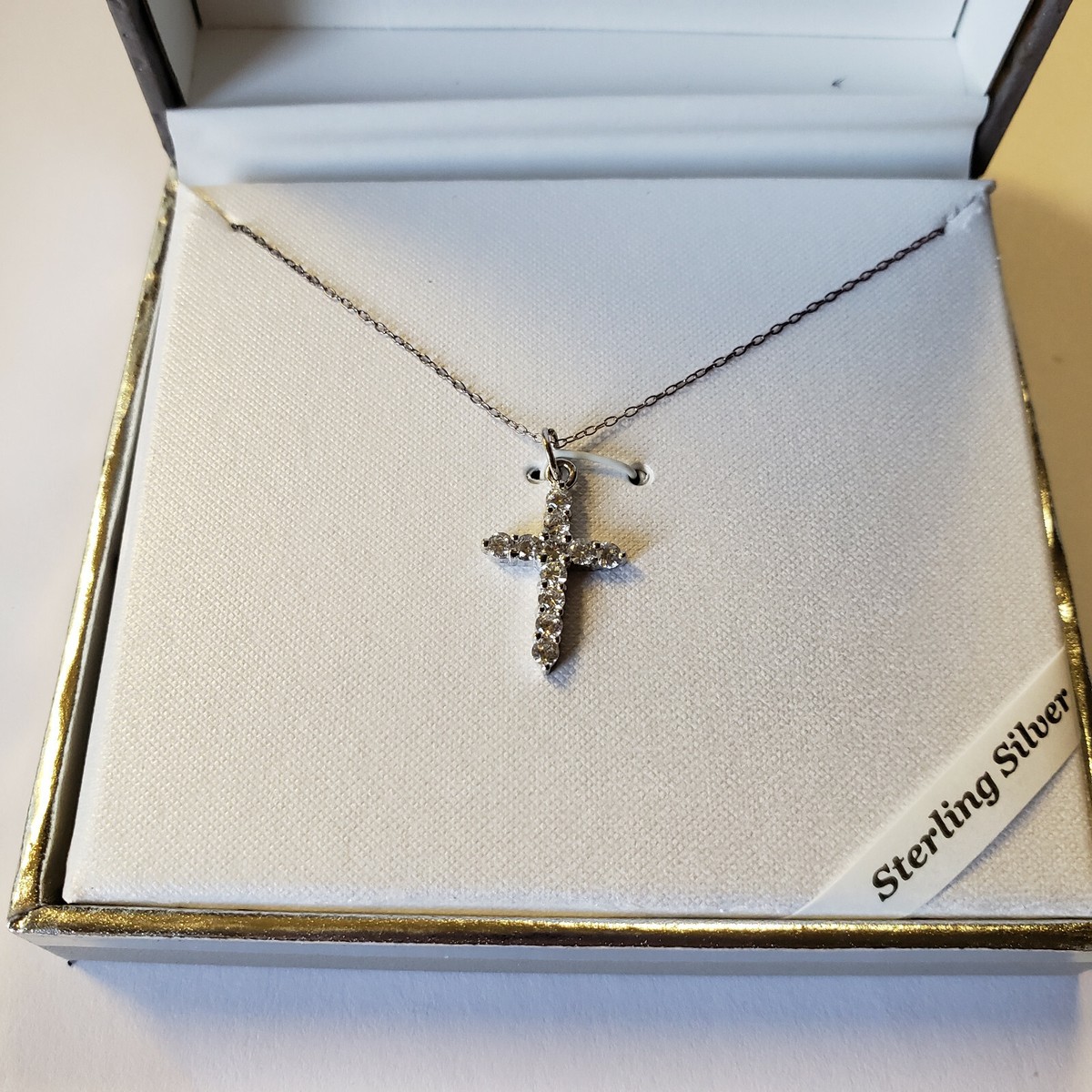 Sterling Silver 925 Cz Cross Pendant Necklace Small Cross 16mm