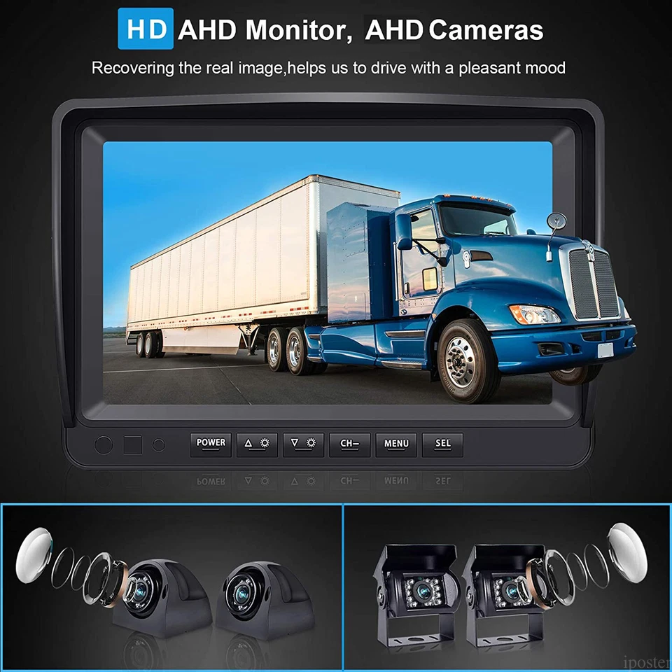 9" Quad Monitor DVR Recorder 4x Side Rear View Backup Camera For Motorhome Truck - Image 2 of 4