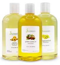 Moisturizing Oils Set: Golden Jojoba Oil, Grapeseed Oil, Apricot Oil - 36 fl oz